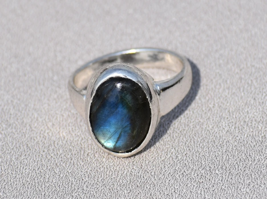 Oval Labradorite Ring, Natural Labradorite Ring, Blue Fire Labradorite Ring, 925 Sterling Silver Ring, Statement Ring, Handmade Ring For Her