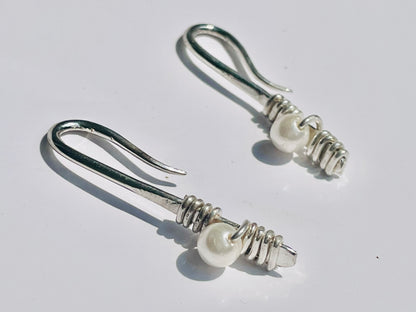Earrings, Studs, Silver Earrings, Pearl Earrings, Wire Hoop Earrings, Gemstone Earrings, Silver Hoop Earrings, 925 Silver Handmade Earrings