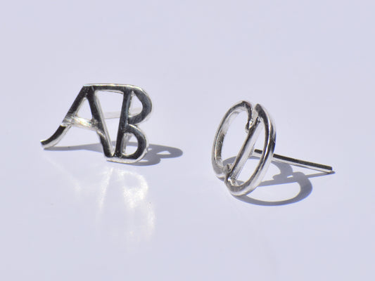 Initial Silver Earring, Custom Jewellery, Pair of Earrings, Small Stud Earrings, Cute Studs, Mother's Day Gift, Minimalist Studs, Women Gift