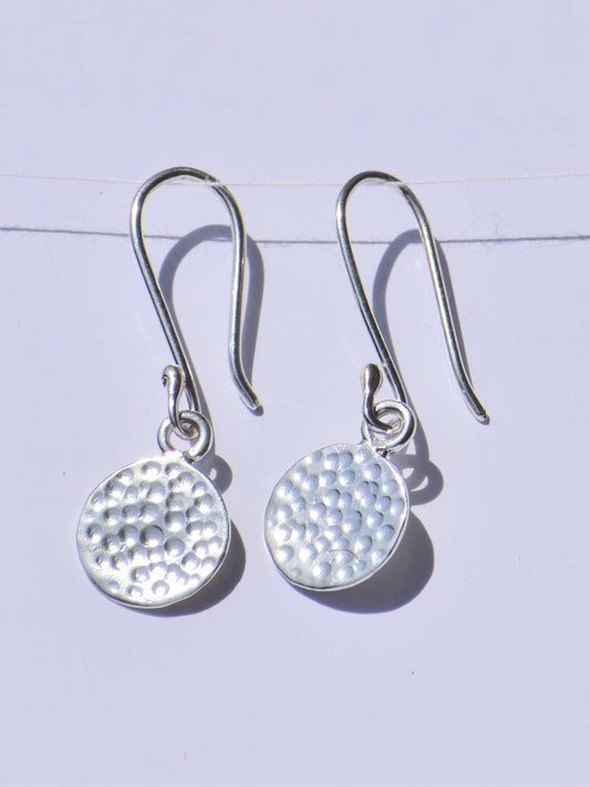 Silver Dangled Earrings, Hammered Circle Earrings, Ear Wire Closure Earrings, Handcrafted Earrings, Women Accessories, Fancy Hanging Jewelry