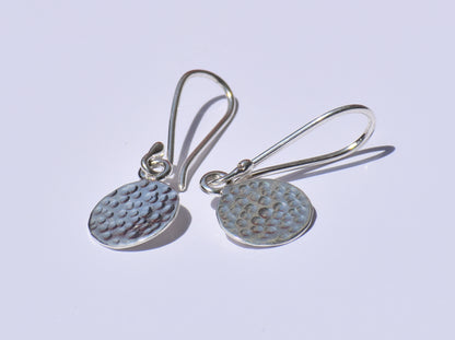 Silver Dangled Earrings, Hammered Circle Earrings, Ear Wire Closure Earrings, Handcrafted Earrings, Women Accessories, Fancy Hanging Jewelry