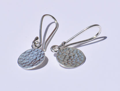 Silver Dangled Earrings, Hammered Circle Earrings, Ear Wire Closure Earrings, Handcrafted Earrings, Women Accessories, Fancy Hanging Jewelry