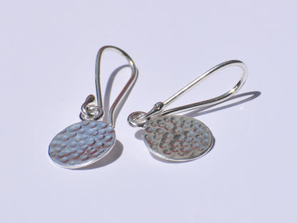 Silver Dangled Earrings, Hammered Circle Earrings, Ear Wire Closure Earrings, Handcrafted Earrings, Women Accessories, Fancy Hanging Jewelry