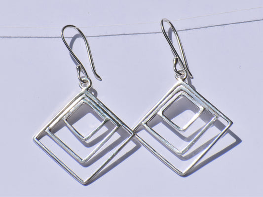 Silver Geometric Earrings, Hollow Square Earrings, Geometric Earrings, 925 Sterling Silver Earrings, Silver Dangled Earrings, Gift For Women