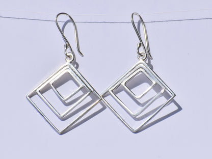 Silver Geometric Earrings, Hollow Square Earrings, Geometric Earrings, 925 Sterling Silver Earrings, Silver Dangled Earrings, Gift For Women