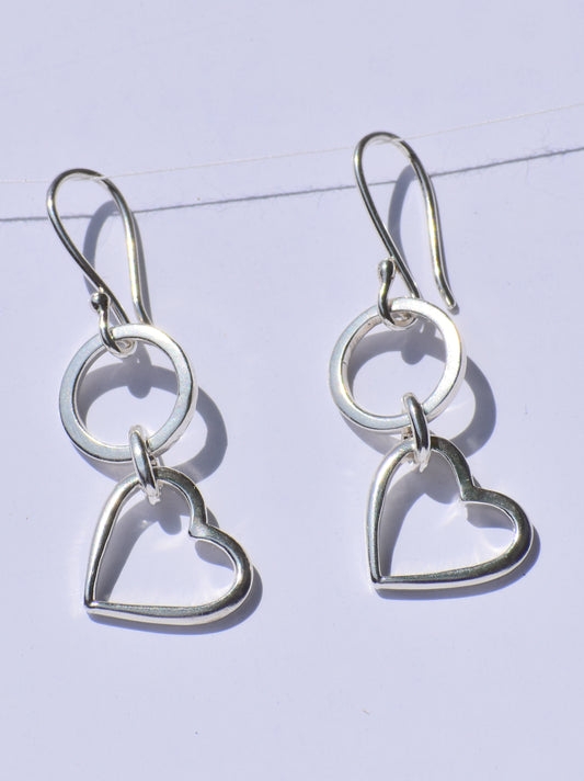 Heart Dangled Earrings, Silver Dangled Earrings, 925 Sterling Silver Earrings, Handmade Earrings, Earlope Earrings, Anniversary Gift For Her