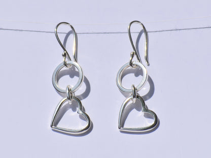 Heart Dangled Earrings, Silver Dangled Earrings, 925 Sterling Silver Earrings, Handmade Earrings, Earlope Earrings, Anniversary Gift For Her