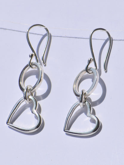 Heart Dangled Earrings, Silver Dangled Earrings, 925 Sterling Silver Earrings, Handmade Earrings, Earlope Earrings, Anniversary Gift For Her