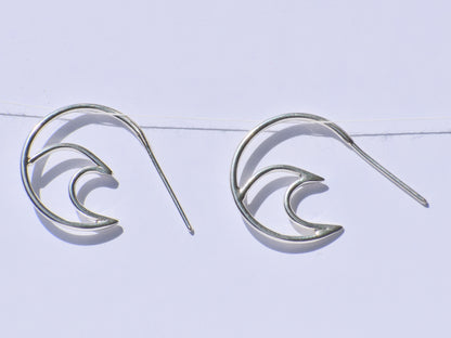 Silver Wave Earrings, Ear Spike Earrings, Handmade Earrings, 925 Sterling Silver Earrings, Surfers Earrings, Boho Earrings, GIft For Women