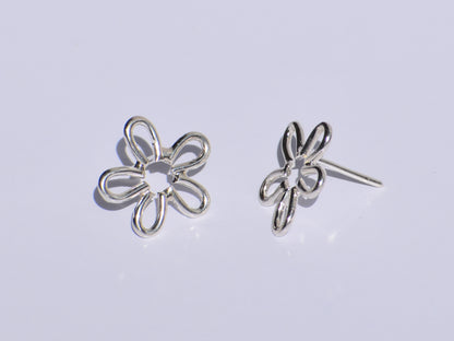 Silver Flower Earrings, Silver Wire Earring, 925 Silver Studs Earrings, Handmade Jewelry, Minimalist Jewelry, Women Accessories, Silver Gift