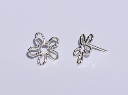 Silver Flower Earrings, Silver Wire Earring, 925 Silver Studs Earrings, Handmade Jewelry, Minimalist Jewelry, Women Accessories, Silver Gift