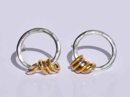 Silver Hollow Circle Studs Earrings, Hammered Ring Studs Earrings, Brass Rings In Silver Ring Earrings, Metal Fusion Ring, Women Accessories