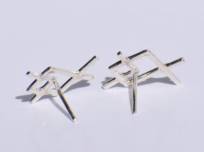 Silver Studs Earrings, Silver Avant Garde Style Earrings, Push Back Closure Earrings, Modern Earrings, Silver Studs, Wedding Gift, Gift Her