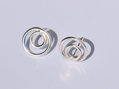 Silver Hollow Circle Studs Earrings, Geometric Jewelry, 925 Sterling Silver Jewelry, Women Accessories, Statement Jewelry, Silver Wire Studs