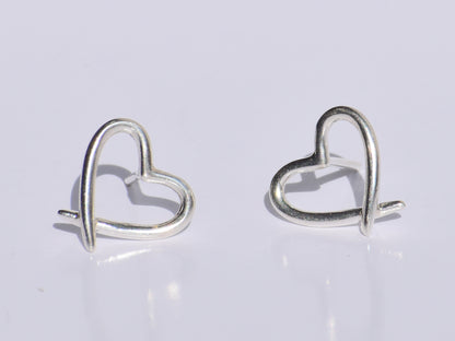 Silver Heart Studs Earrings, Hollow Heart Studs Earrings, Handmade Jewelry, 925 Sterling Silver Jewelry, Easter's Gift, Valentine's Day Gift