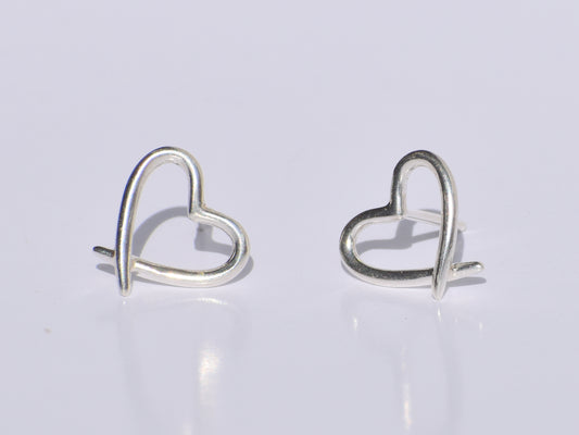 Silver Heart Studs Earrings, Hollow Heart Studs Earrings, Handmade Jewelry, 925 Sterling Silver Jewelry, Easter's Gift, Valentine's Day Gift