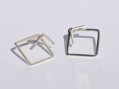 Silver Geometric Studs Earrings, Handmade Jewelry, 925 Sterling Silver, Party Wear Earrings, Customised Earrings, Women Jewelry, Square Stud
