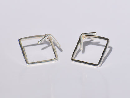 Silver Geometric Studs Earrings, Handmade Jewelry, 925 Sterling Silver, Party Wear Earrings, Customised Earrings, Women Jewelry, Square Stud