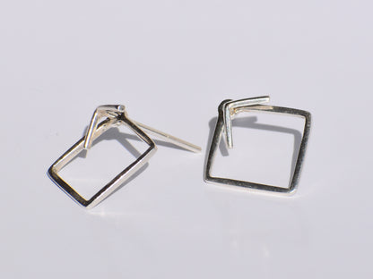 Silver Geometric Studs Earrings, Handmade Jewelry, 925 Sterling Silver, Party Wear Earrings, Customised Earrings, Women Jewelry, Square Stud