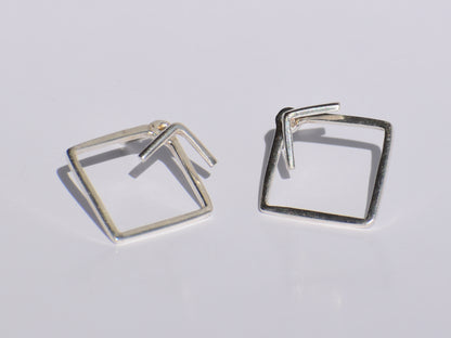 Silver Geometric Studs Earrings, Handmade Jewelry, 925 Sterling Silver, Party Wear Earrings, Customised Earrings, Women Jewelry, Square Stud