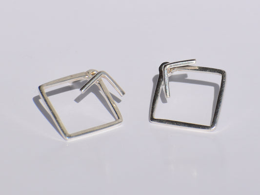 Silver Geometric Studs Earrings, Handmade Jewelry, 925 Sterling Silver, Party Wear Earrings, Customised Earrings, Women Jewelry, Square Stud