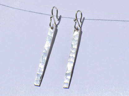 Silver Dangled Earrings, Hammered Bar Earrings, Sterling Silver Earrings, Parallel Bar Earrings, Silver Jewelry, Anniversary Gift, Gift Item