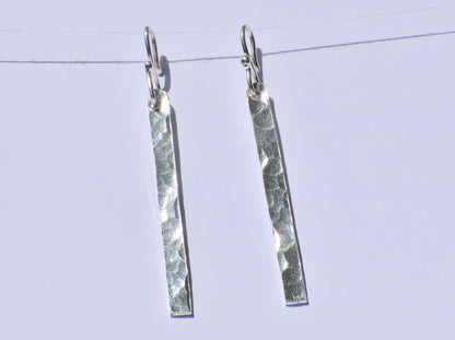 Silver Dangled Earrings, Hammered Bar Earrings, Sterling Silver Earrings, Parallel Bar Earrings, Silver Jewelry, Anniversary Gift, Gift Item