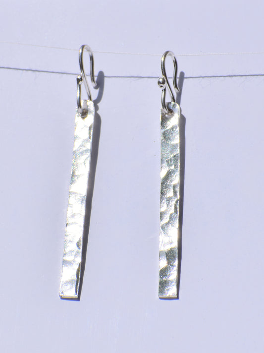 Silver Dangled Earrings, Hammered Bar Earrings, Sterling Silver Earrings, Parallel Bar Earrings, Silver Jewelry, Anniversary Gift, Gift Item