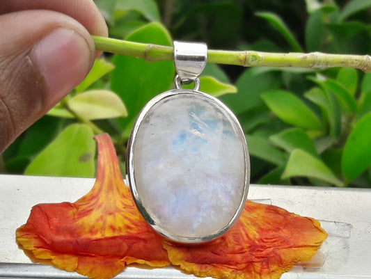 Moonstone Pendant, Sterling Silver Pendant, Oval Moonstone, June Birthstone, Rainbow Moonstone Necklace, Blue Flash Moonstone, Wedding Gift