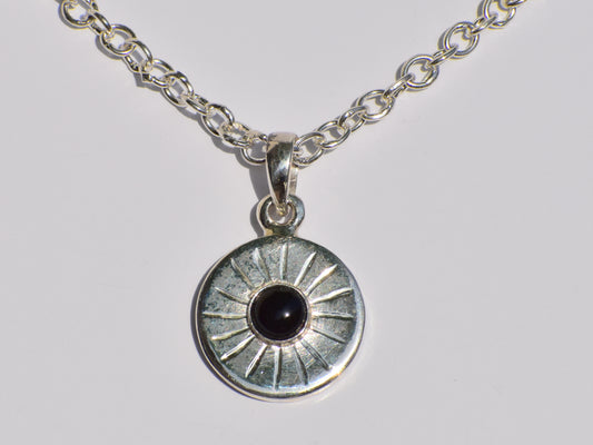 Black Onyx Pendant, Sterling Silver Pendant, Sun Style Pendant, Round Onyx, Bohemian Jewelry, Jewelry Pendant, Wedding Gift For her