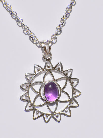 Amethyst Pendant, 925 Sterling Silver Pendant, Handmade Necklace, Oval Stone Necklace, Healing Stone, Purple Stone Jewelry, Women Accessory