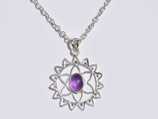 Amethyst Pendant, 925 Sterling Silver Pendant, Handmade Necklace, Oval Stone Necklace, Healing Stone, Purple Stone Jewelry, Women Accessory