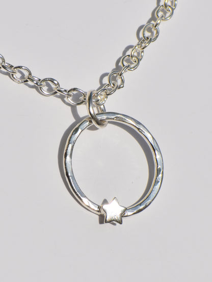 Hollow Circle Ring Necklace, Star On Ring Necklace, Open Round Circle Necklace, Handmade Jewelry, Women Accessories, Silver Necklace For Her