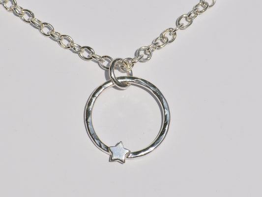 Hollow Circle Ring Necklace, Star On Ring Necklace, Open Round Circle Necklace, Handmade Jewelry, Women Accessories, Silver Necklace For Her