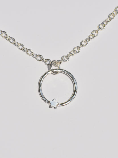 Hollow Circle Ring Necklace, Star On Ring Necklace, Open Round Circle Necklace, Handmade Jewelry, Women Accessories, Silver Necklace For Her