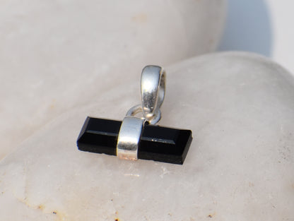 Black Onyx Pendant, 925 Sterling Silver Pendant, Black Precious Stone, Cut Stone Pendant, Solid Silver Pendant, Long Stone Pendant, Gift Her