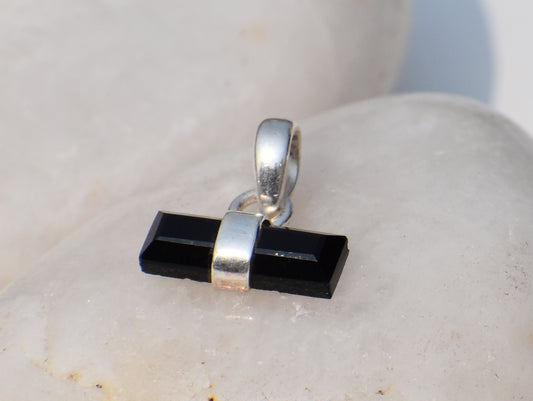 Black Onyx Pendant, 925 Sterling Silver Pendant, Black Precious Stone, Cut Stone Pendant, Solid Silver Pendant, Long Stone Pendant, Gift Her