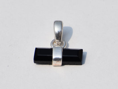 Black Onyx Pendant, 925 Sterling Silver Pendant, Black Precious Stone, Cut Stone Pendant, Solid Silver Pendant, Long Stone Pendant, Gift Her