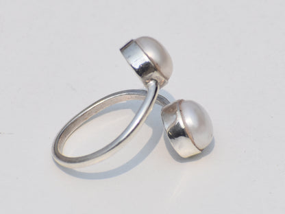 Double Pearl Ring, Adjustable Ring, Gemstone Ring, Handmade Ring, 925 Sterling Silver Ring, June Birthstone, Anniversary Gift, Gift For Her