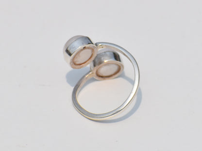 Double Pearl Ring, Adjustable Ring, Gemstone Ring, Handmade Ring, 925 Sterling Silver Ring, June Birthstone, Anniversary Gift, Gift For Her