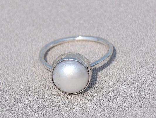 Pearl Ring, Minimalist Ring, Simple Ring, Stacking Ring, Thin Ring, Handmade Ring, 925 Silver Ring, June Birthstone, Stacking Ring, Gift Her