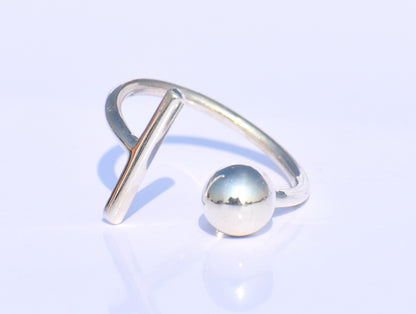 Silver Ball Ring, Silver Bar Ring, Solid Ball Ring, 925 Silver Jewelry, Handmade Ring, Anniversary Ring, Midi Ring, Promise Ring, Open Ring