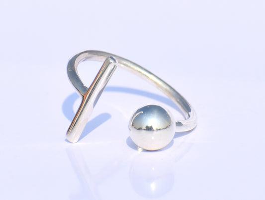 Silver Ball Ring, Silver Bar Ring, Solid Ball Ring, 925 Silver Jewelry, Handmade Ring, Anniversary Ring, Midi Ring, Promise Ring, Open Ring