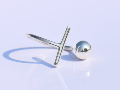 Silver Ball Ring, Silver Bar Ring, Solid Ball Ring, 925 Silver Jewelry, Handmade Ring, Anniversary Ring, Midi Ring, Promise Ring, Open Ring