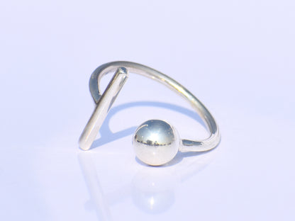 Silver Ball Ring, Silver Bar Ring, Solid Ball Ring, 925 Silver Jewelry, Handmade Ring, Anniversary Ring, Midi Ring, Promise Ring, Open Ring