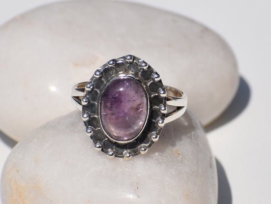 Amethyst Ring, 925 Sterling Silver Ring, Natural Amethyst Gemstone, Purple Gemstone, Oval Stone Ring, February Birthstone, Statement Ring