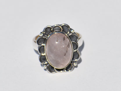 Natural Rose Quartz Ring, Sterling Silver Ring, Oval Gemstone, Statement Jewelry, Boho Jewelry, Wedding Ring, Anniversary Gift, Gift For Her