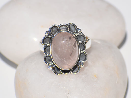 Natural Rose Quartz Ring, Sterling Silver Ring, Oval Gemstone, Statement Jewelry, Boho Jewelry, Wedding Ring, Anniversary Gift, Gift For Her