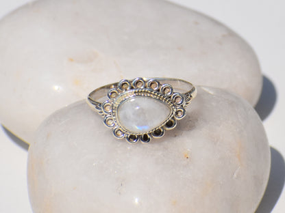 Rainbow Moonstone Ring, Sterling Silver Ring, Handmade Ring, Pear Gemstone, Natural Gemstone, Birthstone Ring, Statement Ring, Ring For Her