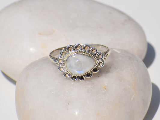 Rainbow Moonstone Ring, Sterling Silver Ring, Handmade Ring, Pear Gemstone, Natural Gemstone, Birthstone Ring, Statement Ring, Ring For Her